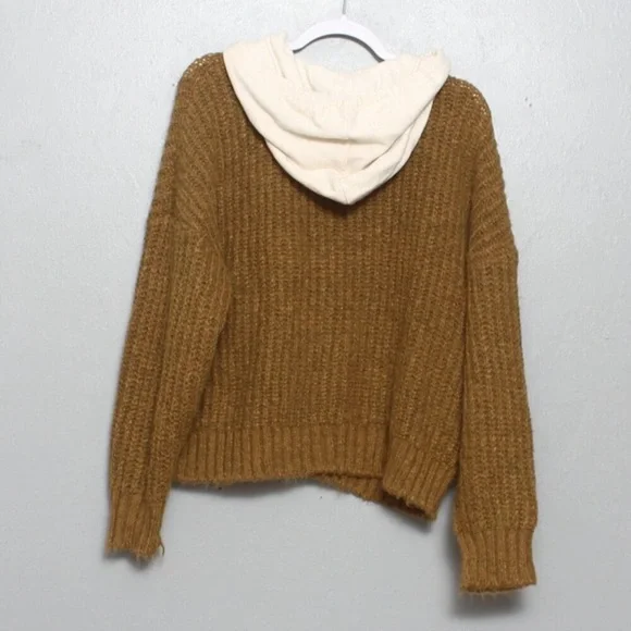 Aerie offline nwt cotton hood brown soft fuzzy sweater Small - Picture 2 of 10